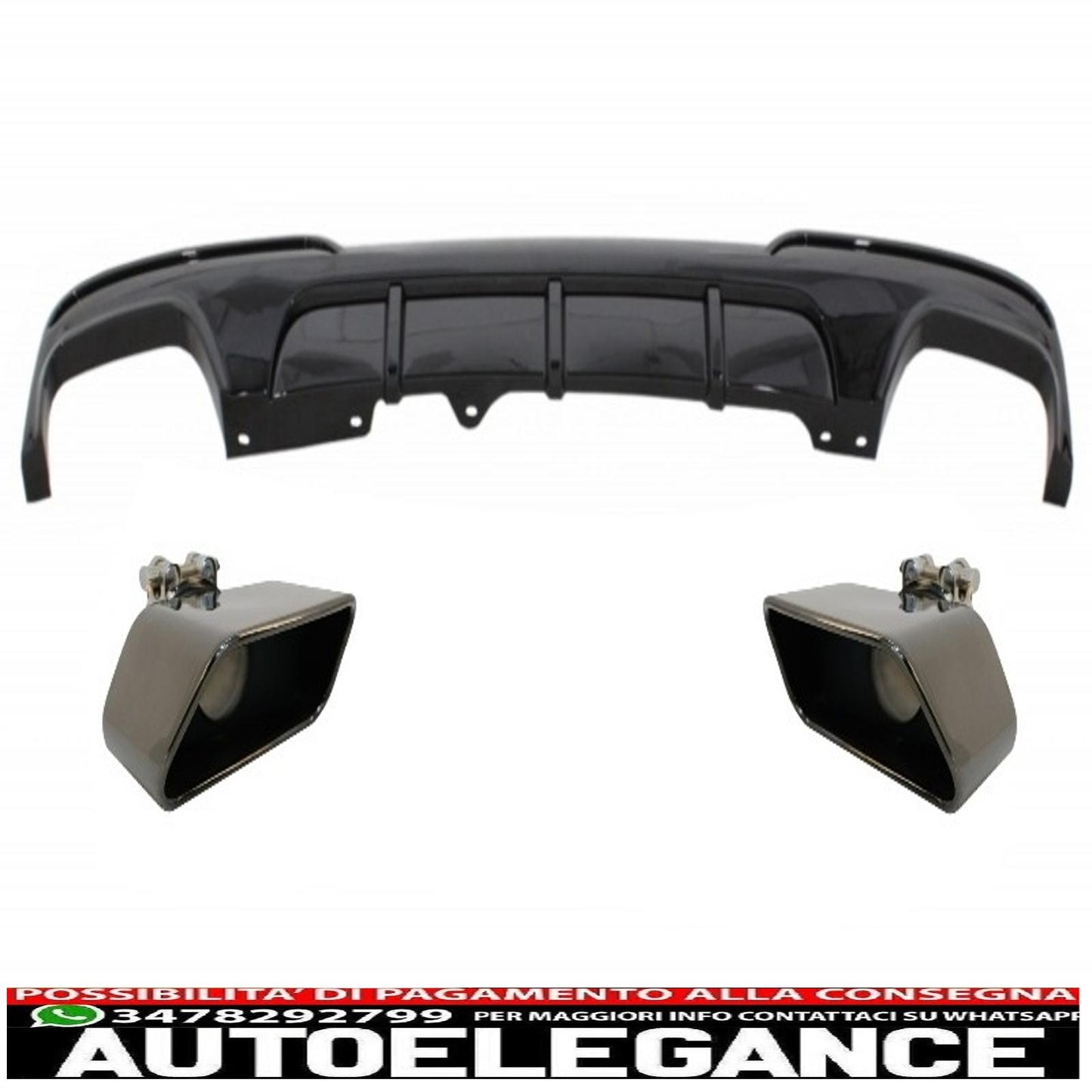 diffusore d'aria a doppia uscita adatto per bmw serie 5 f10 f11 (2011-2017) con terminali di scarico m-performance design nero pianoforte