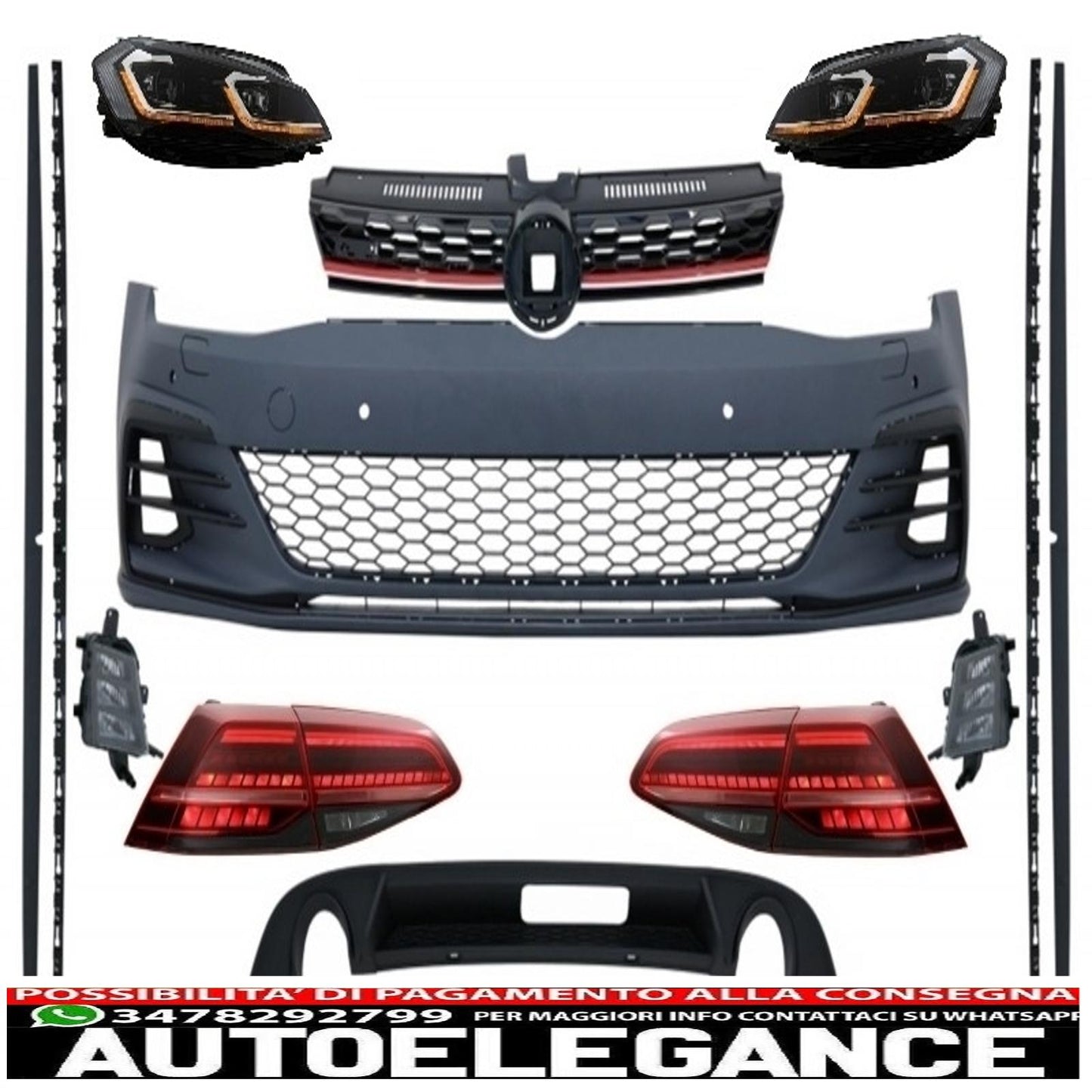 complete body kit with bi-xenon headlights and led rear lights suitable for vw golf 7.5 vii facelift (2017-up) gti design 
