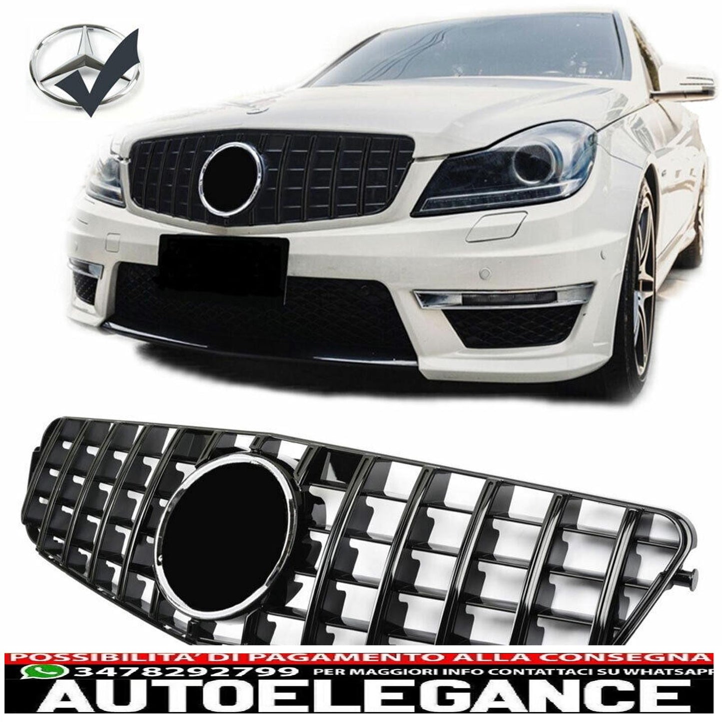 griglia radiatore sport panamericana gt adatta per mercedes w204 + stella-mostra il titolo originaletesto originalesport panamericana gt grill griglia radiatore adatta per mercedes w204 + star