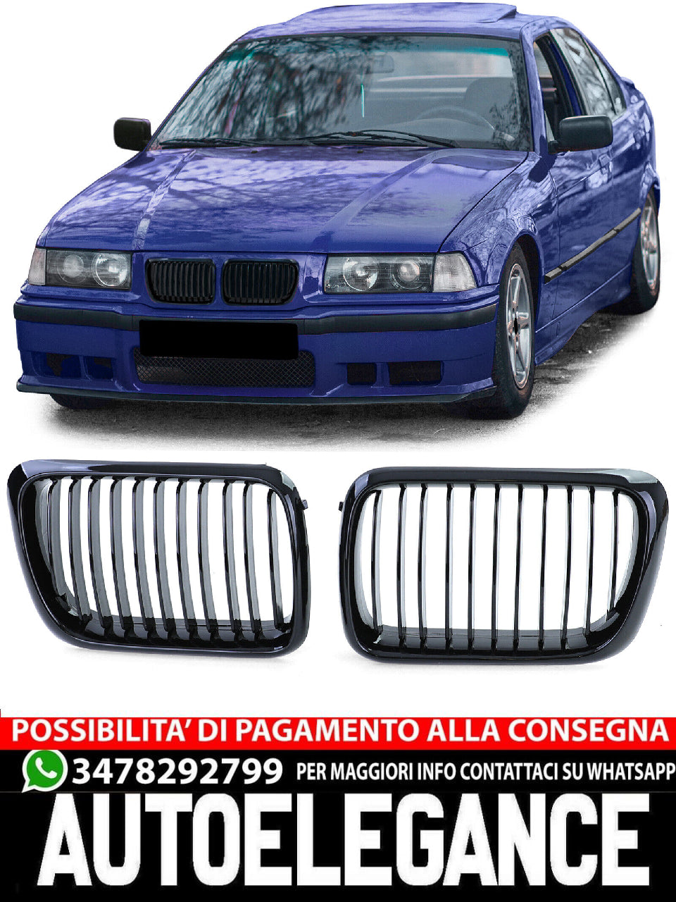 Aftermarket Gloss Black Performance Electric Grille Compatible with BMW 3 Series E36 96-99 