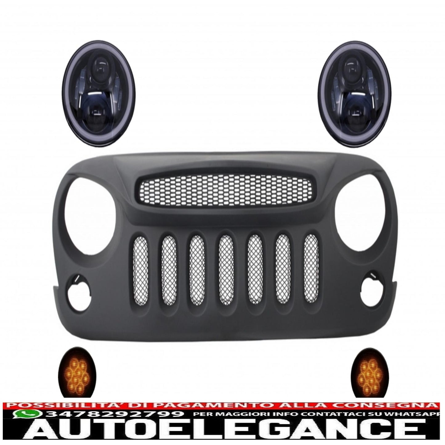 maschera spettro griglia con fari led cree angel eye e indicatore di direzione adatto per jeep wrangler rubicon jk 2007-2017