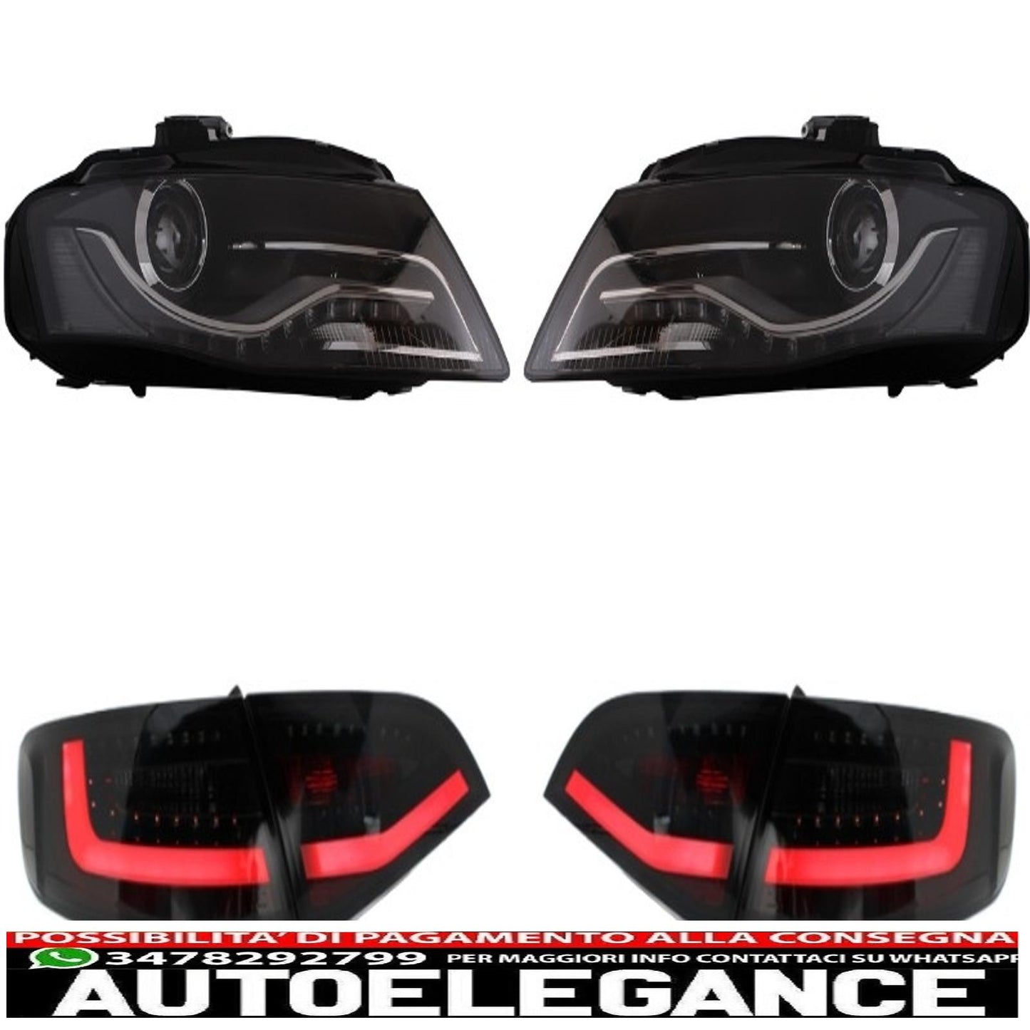 led drl headlights suitable for audi a4 b8 8k avant (2008-2011) with black/smoke led rear lights 