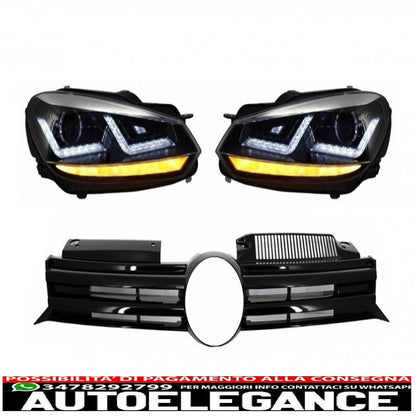 griglia anteriore adatta per vw golf vi (2008-2012) con fari allo xeno osram luci di svolta sequenziali dinamiche a led cromate design r20