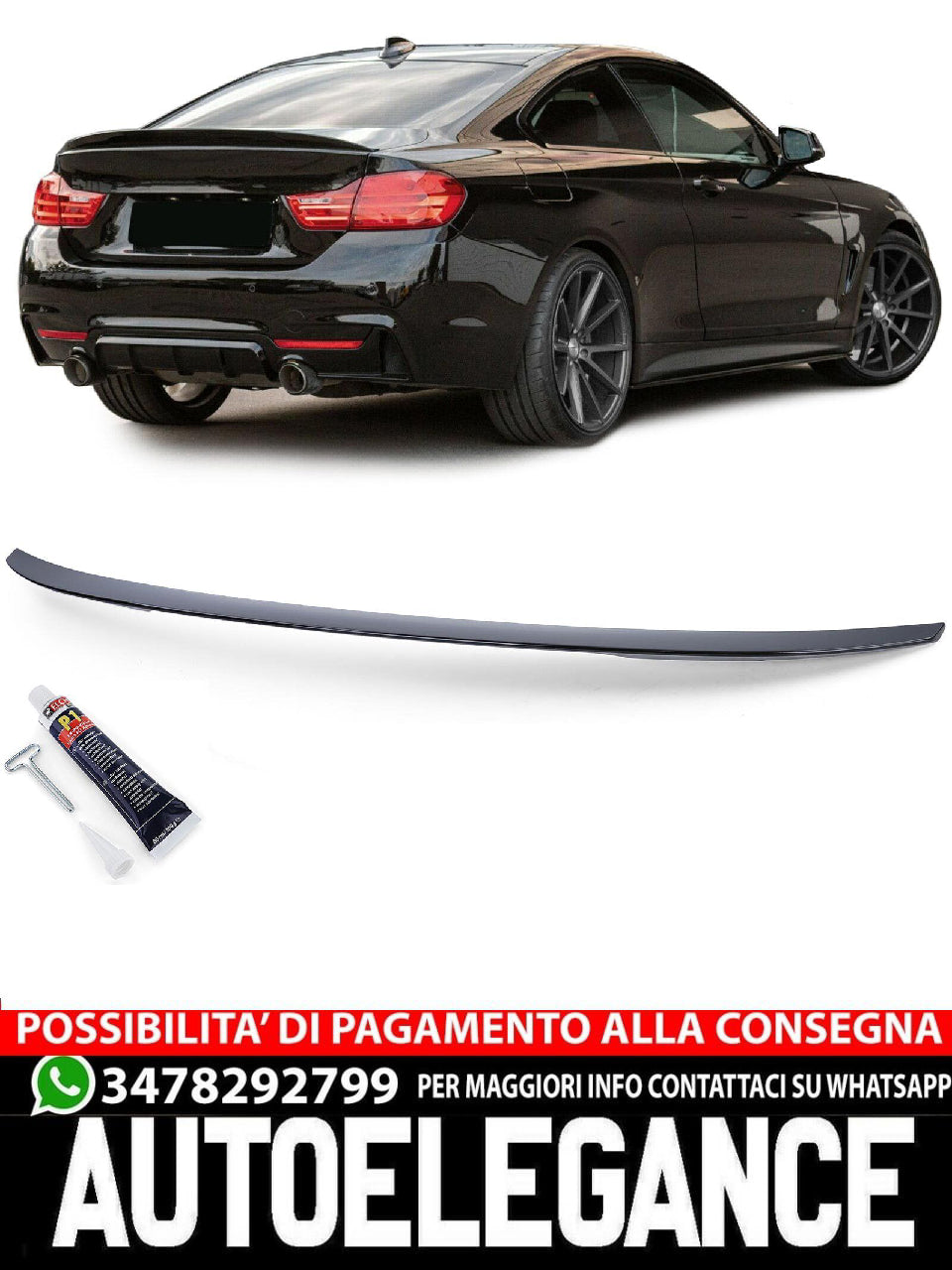 Spoiler posteriore sportivo Lip Black Gloss con ABE per BMW Serie 4 F32 Coupé da 13