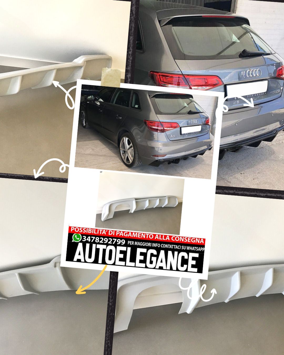 DIFFUSORE COMPATIBILE PER AUDI A3 8V S-LINE ( restyling 2016-2020 )