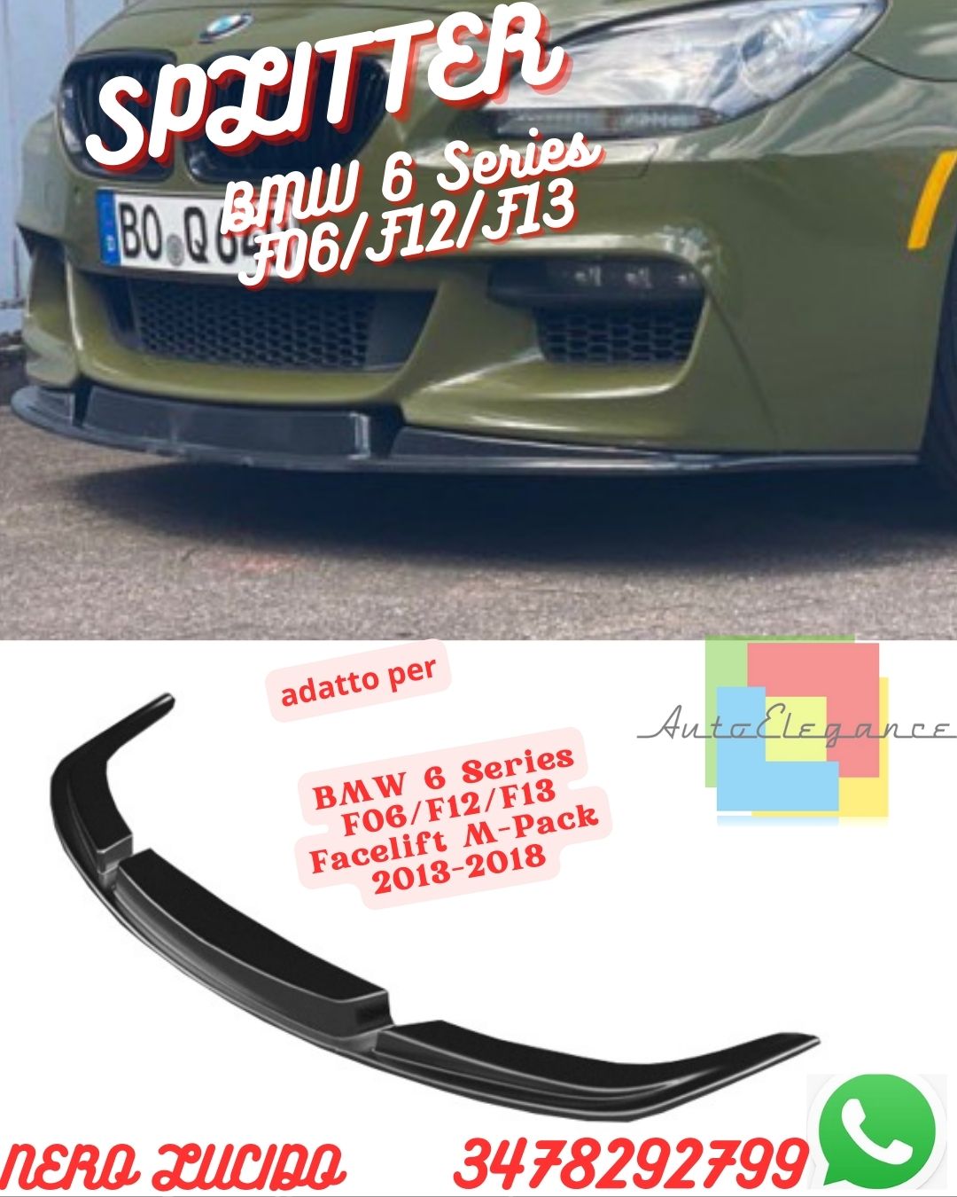 ⭐SPLITTER ADATTO PER BMW 6 Series F06/F12/F13 Facelift M-Pack 2013-2018 ⭐