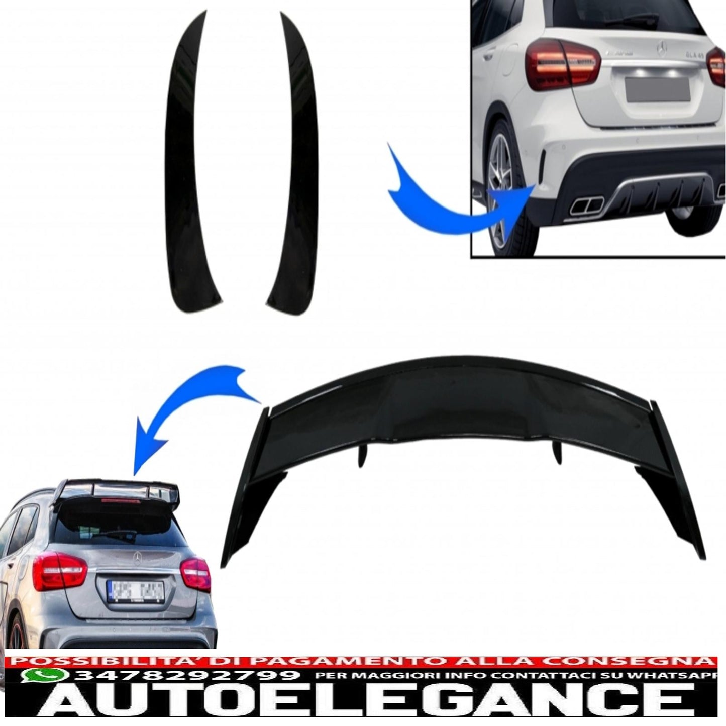 Trunk Lid Spoiler with Rear Bumper Lips Side Wings Flic Fit for Mercedes GLA X156 GLA45 (2014-2019)