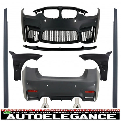 Full body kit with carbon fiber exhaust tips and black front fenders suitable for bmw f30 (2011-2019) evo ii m3 cs style without fog lights 