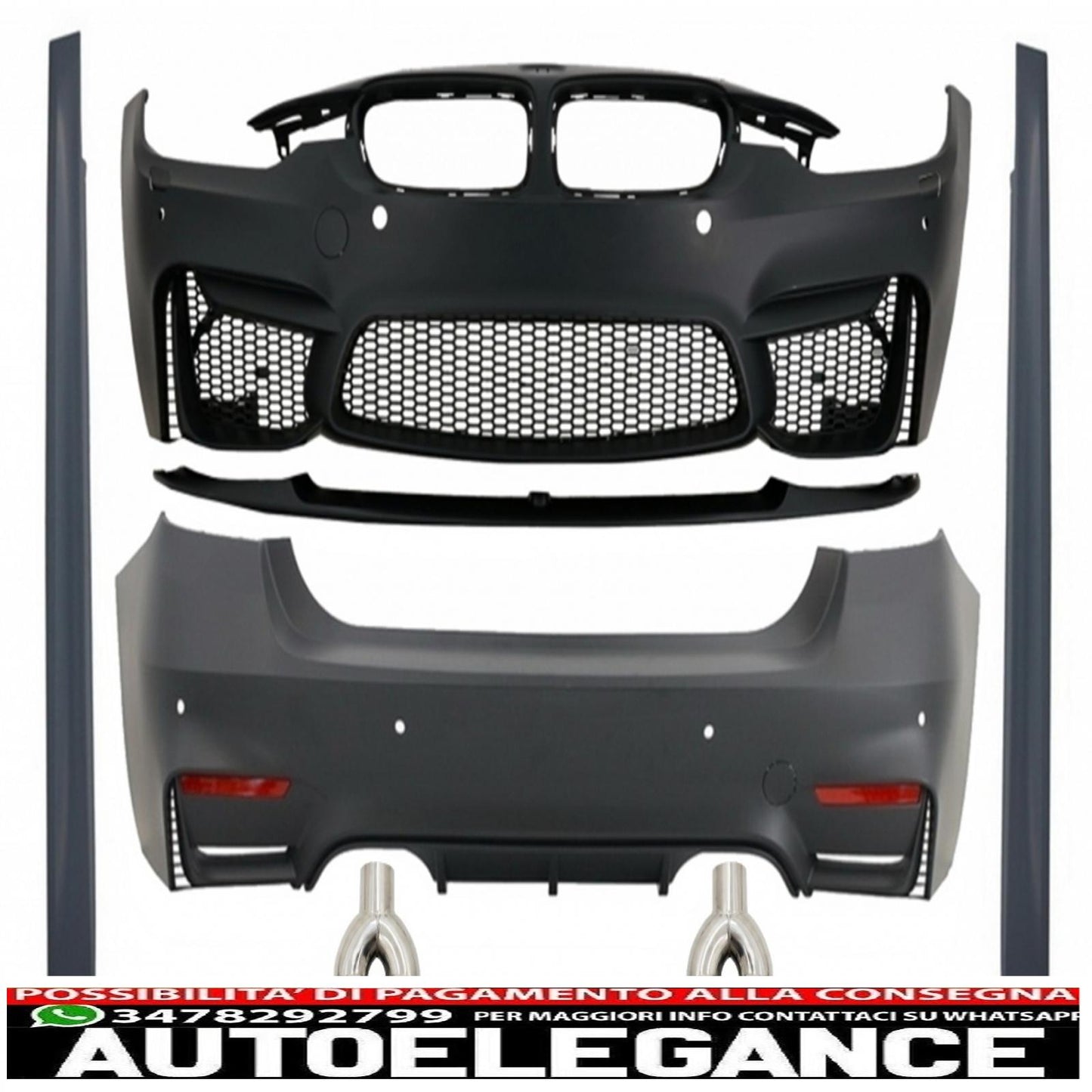 Full body kit with carbon fiber exhaust tips suitable for bmw f30 (2011-2019) evo ii m3 cs style without fog lights