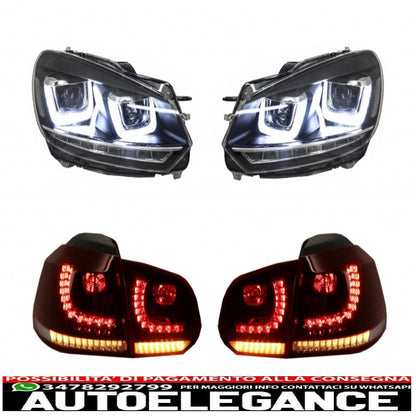 Chrome headlights and cherry red taillights full led suitable for vw golf 6 vi (2008-2013) r20 u design dynamic sequential cornering lights left hand drive