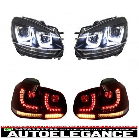 Chrome headlights and cherry red taillights full led suitable for vw golf 6 vi (2008-2013) r20 u design dynamic sequential cornering lights left hand drive