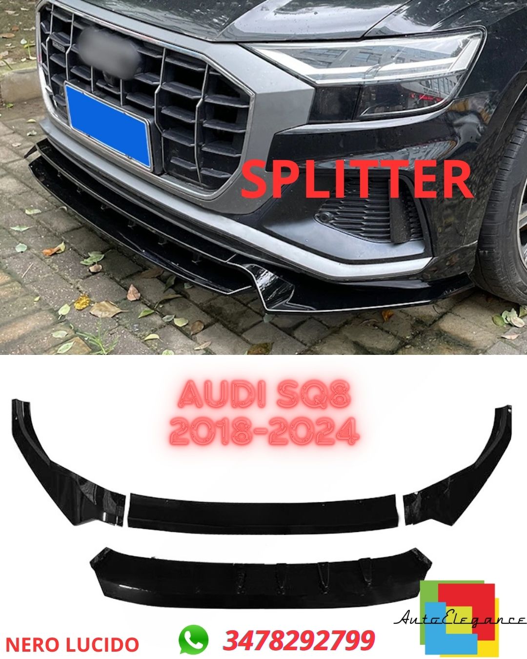 ✨✨SPLITTER NERO LUCIDO ADATTO PER Audi SQ8 2018-2024 S-line✨✨