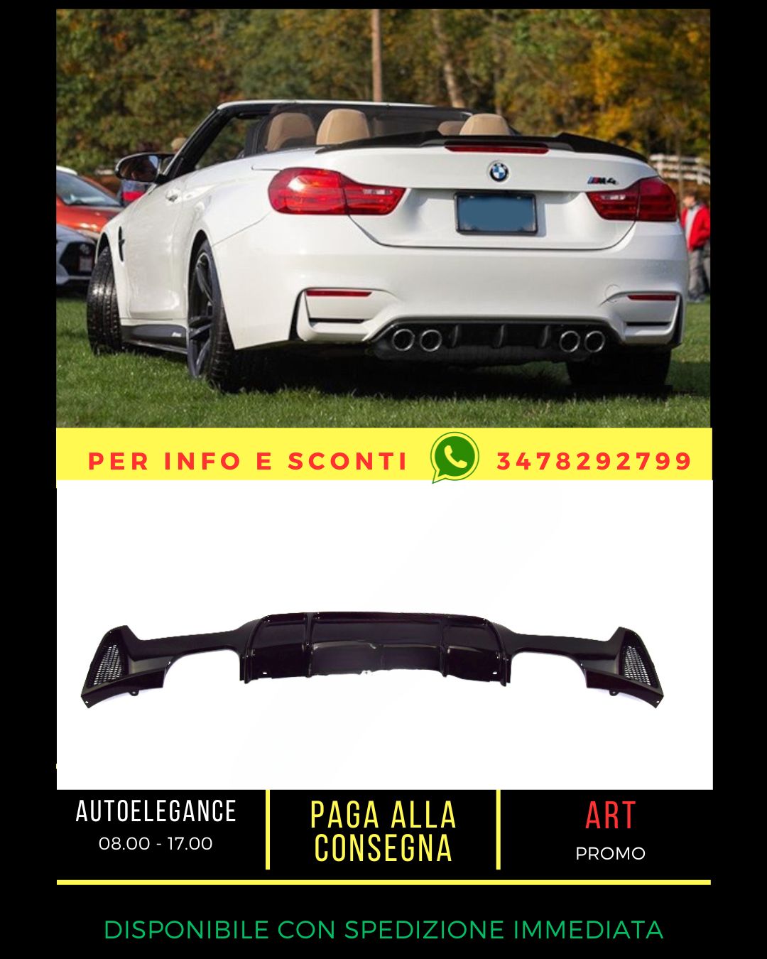 GLOSS BLACK DIFFUSER FOR BMW 4 F32 F33 F36 2013-2020 Coupe Cabrio Gran Coupe