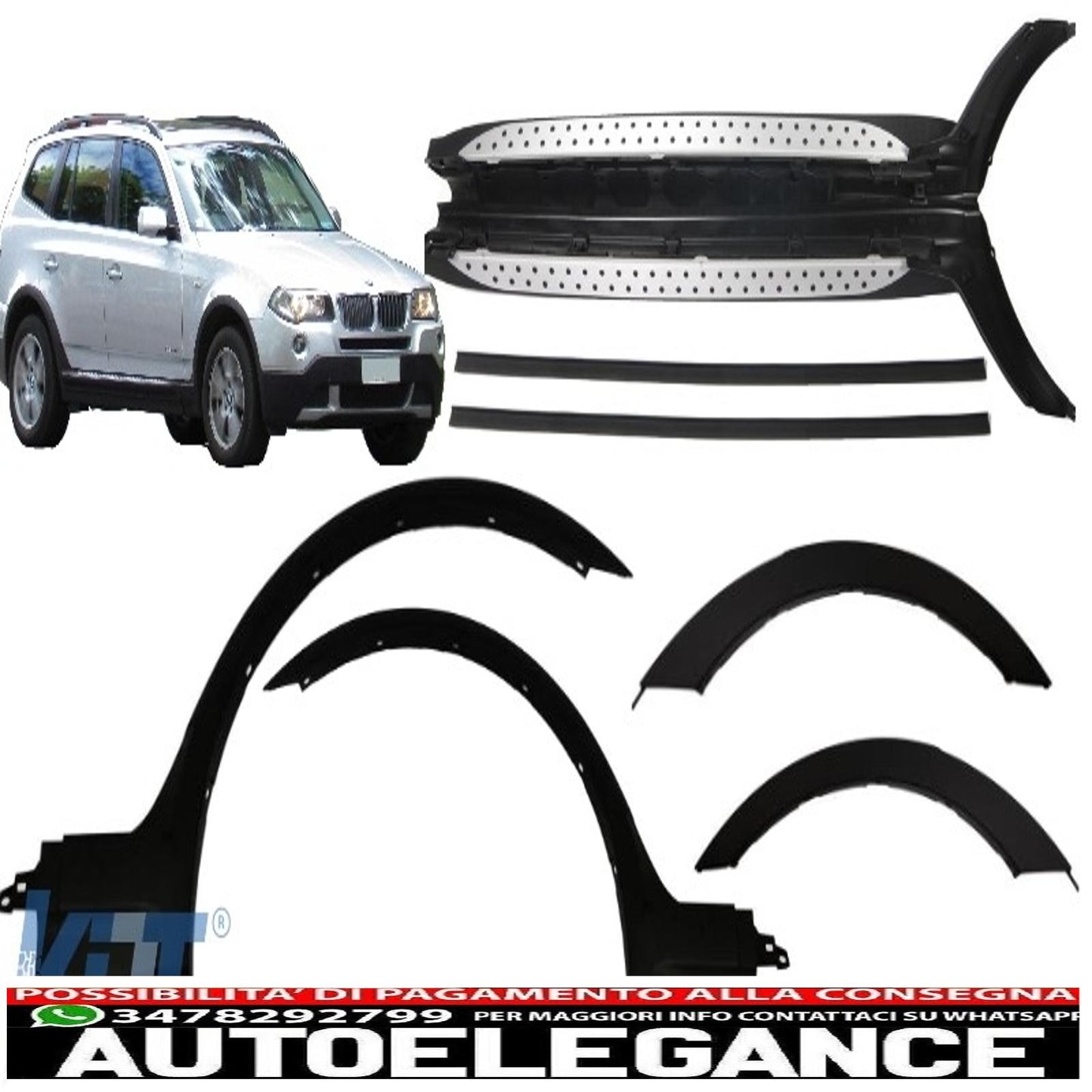 parafanghi passaruota adatti per bmw x3 e83 lci (2006-2010) con pedane laterali