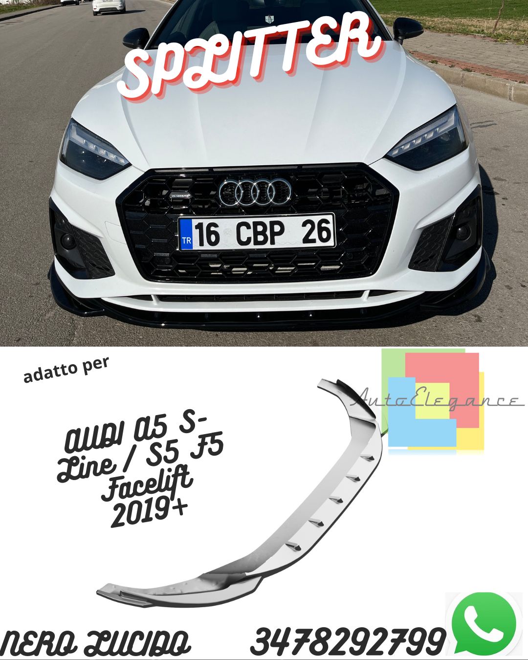 Splitter Anteriore AUDI A5 S-Line / S5 F5 Facelift 2019+ Con ABE TÜV