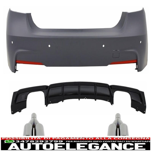 paraurti posteriore m-technik con diffusore a mantovana uscita singola/doppia terminale di scarico nero pianoforte terminali di scarico neri m performance adatto per bmw serie 3 f30 (2011+)