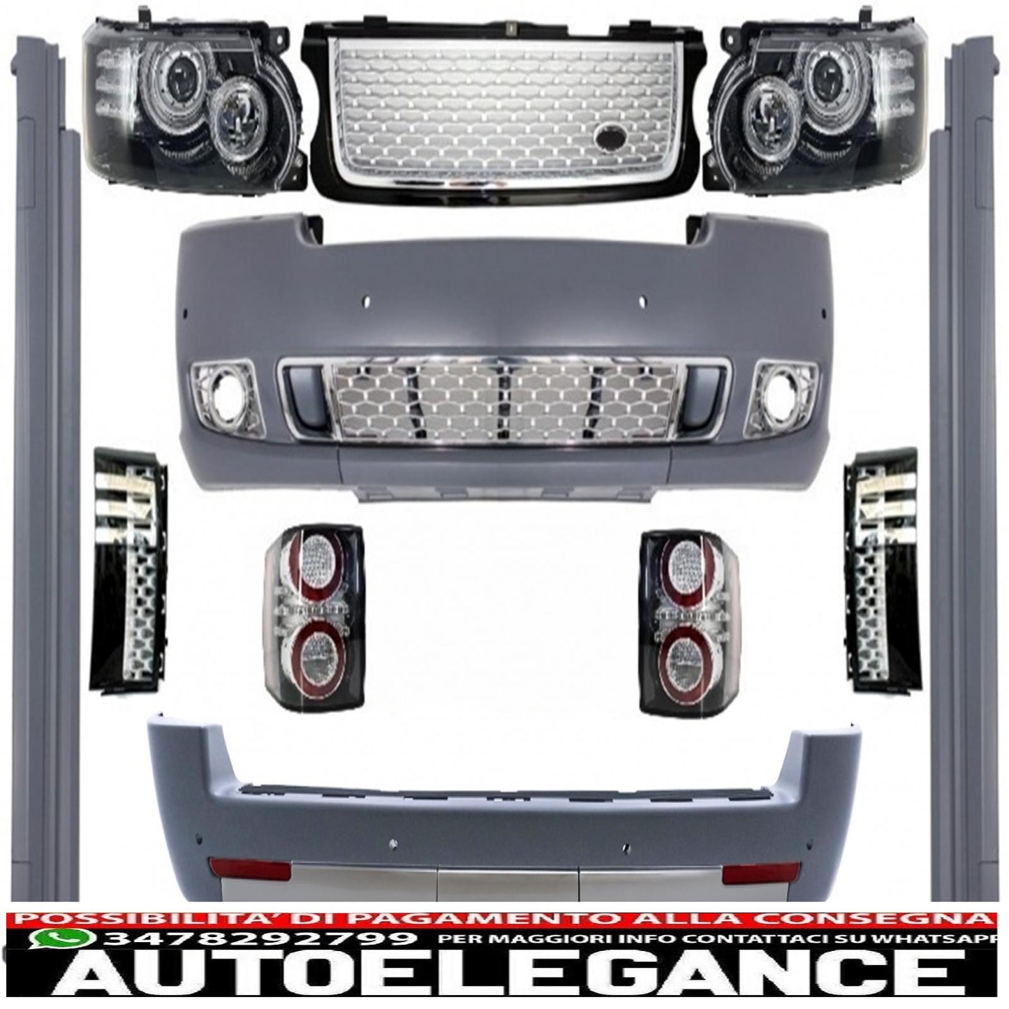 conversione completa kit carrozzeria design autobiografia adatto per land rover vogue l322 (2002-2009) retrofit per restyling griglia nera argento edizione 2010+ AUTOELEGANCERICAMBI
