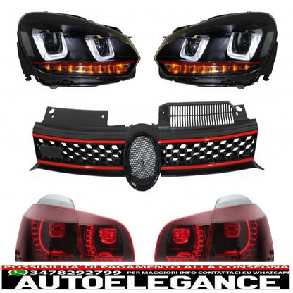 central grille suitable for vw golf 6 vi (2008-2012) with led drl u-design headlights and full led rear lights 