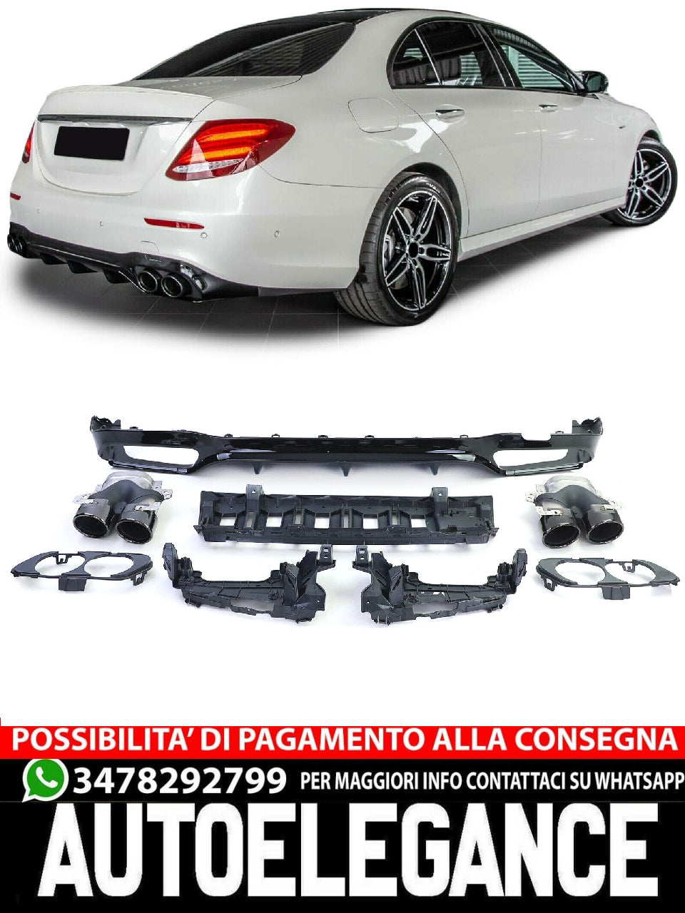 Sport Rear Diffuser Exhaust Tips Aftermarket Compatible With Mercedes E-Class W213 Limousine 16 