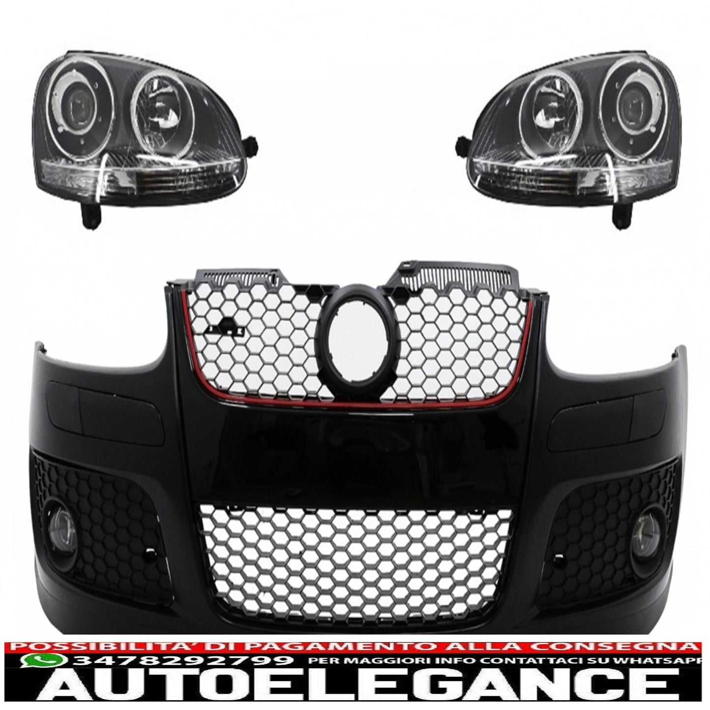 Paraurti anteriore adatto per vw golf v 5 mk5 (2003-2007) design gti con fari xenon look guida a destra