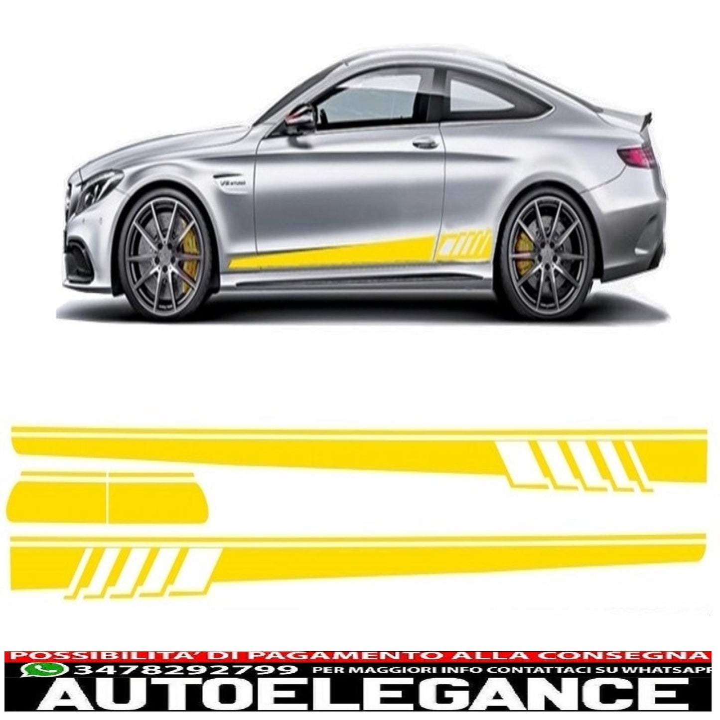 side decals matt yellow vinyl sticker suitable for mercedes c class c205 coupe a205 cabriolet (2014-up)