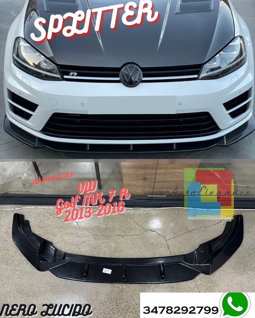 Splitter Anteriore VW VOLKSWAGEN Golf MK 7 R 2013-2016 Versione 2 Con ABE TÜV