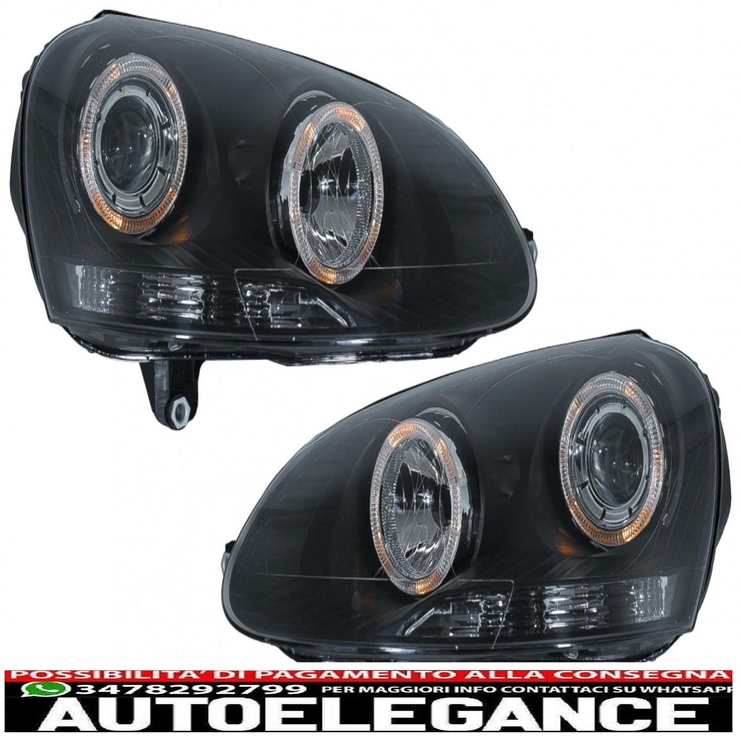 angel eye headlights dual halo rims suitable for vw golf 5 v (2003-2007) left or right hand drive black 