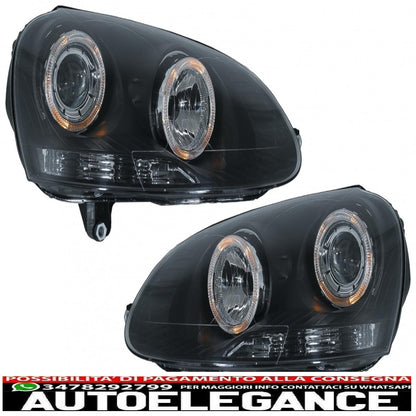 angel eye headlights dual halo rims suitable for vw golf 5 v (2003-2007) left or right hand drive black 