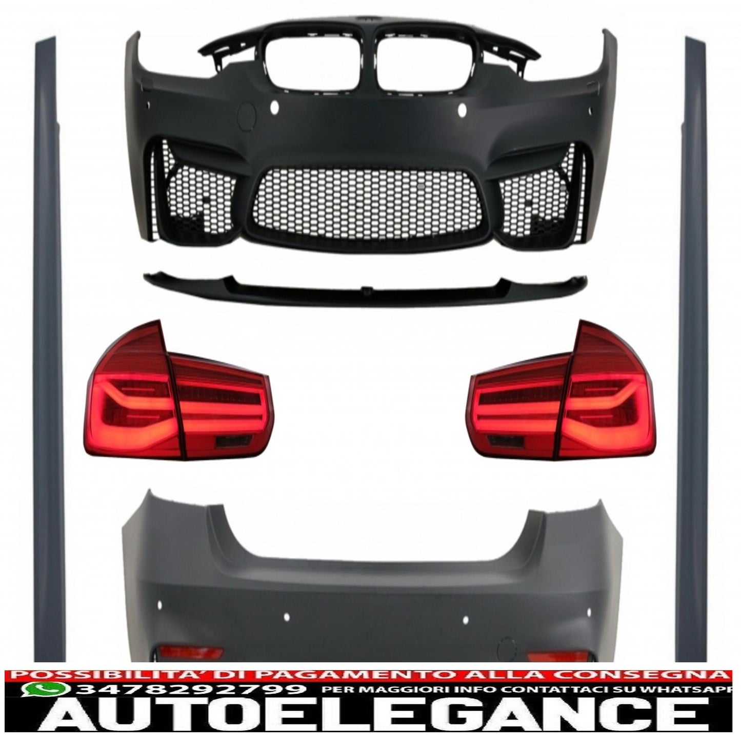 complete body kit suitable for bmw f30 (2011-2019) with led rear lights dynamic sequential cornering light evo ii m3 cs style without fog lights 