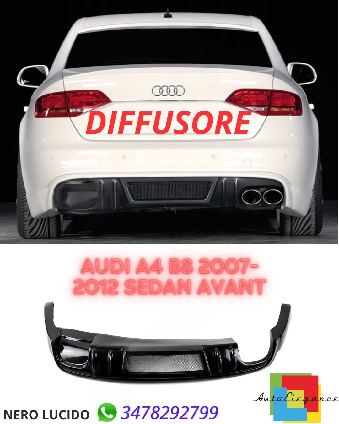 ✨✨DIFFUSORE ADATTO  PER Audi A4 B8 2007-2012 Sedan Avant✨✨