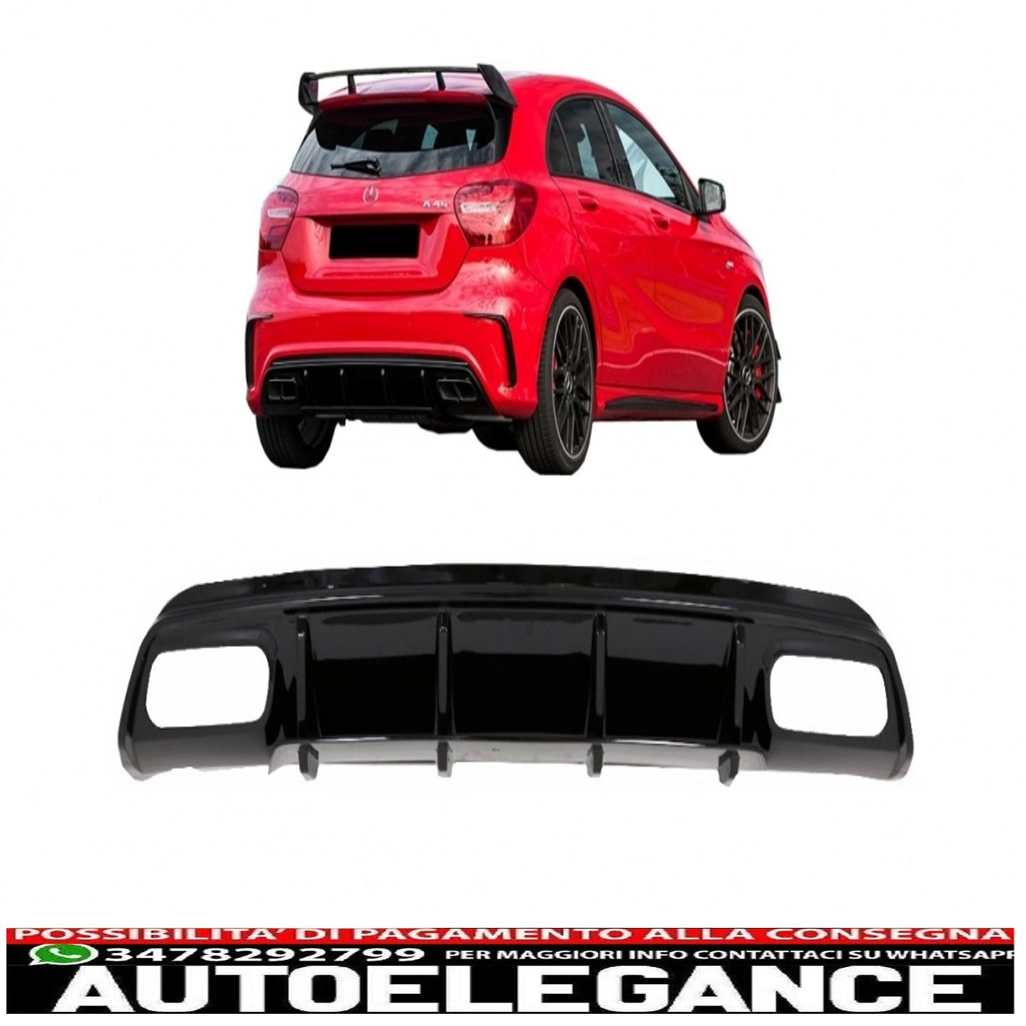 Rear diffuser valance black edition suitable for mercedes a class w176 restyling (2012-2018) design a45