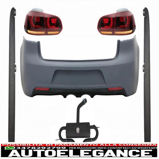 rear bumper with exhaust system suitable for vw golf 6 vi (2008-2013) side skirts and rear lights design r20 full led cherry red with dynamic sequential direction indicators (left and right)