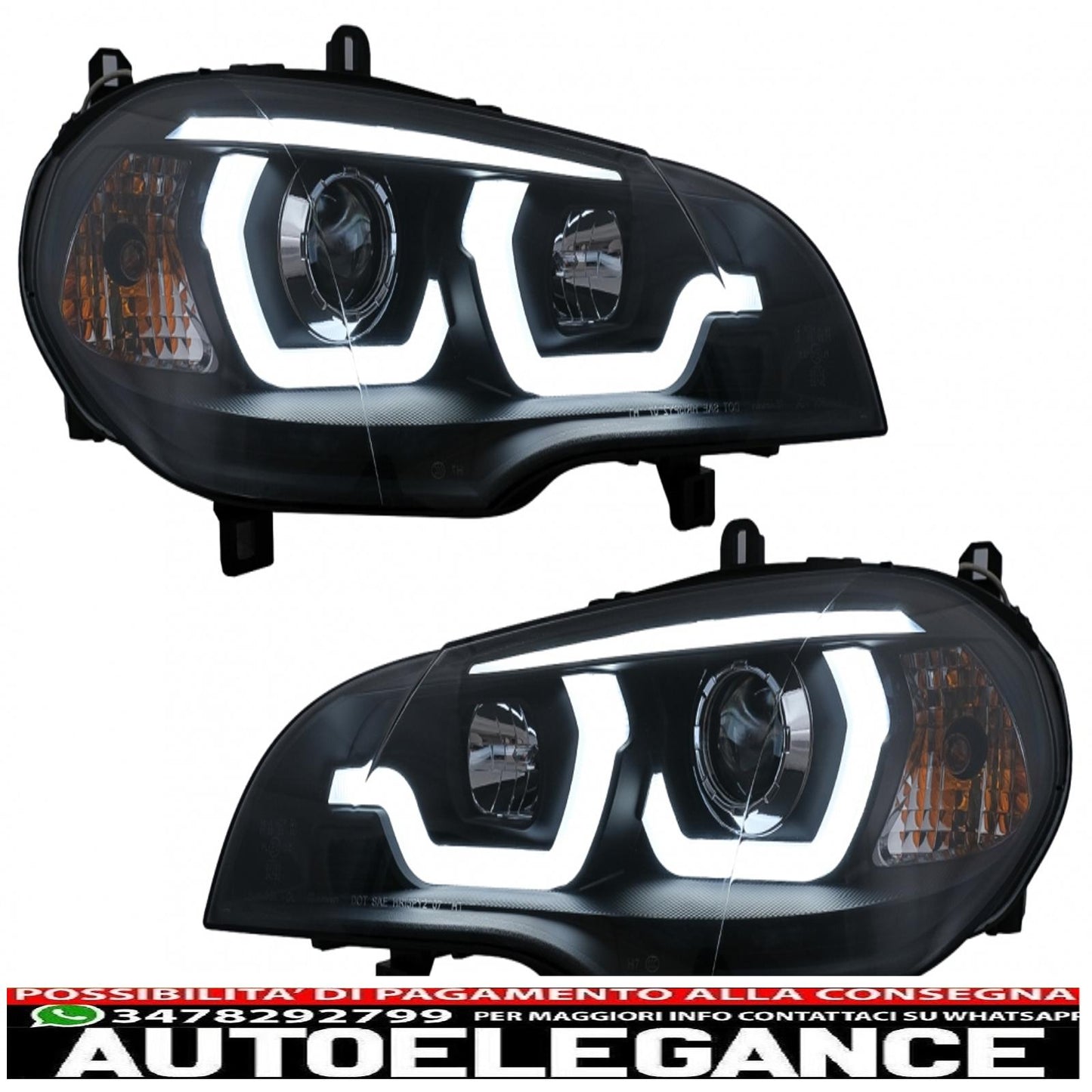 led light tube drl angel eye headlights suitable for bmw x5 e70 (2007-2010) black 