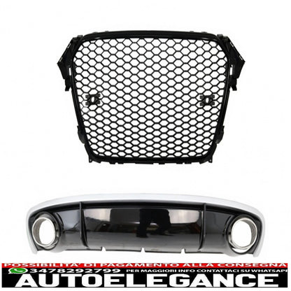 diffusore paraurti posteriore adatto per audi a4 b8 facelift (2012-2015) con terminali di scarico e griglia senza badge design rs4
