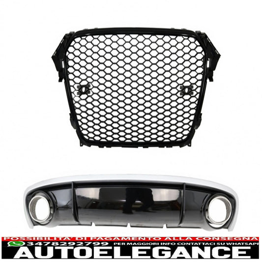 diffusore paraurti posteriore adatto per audi a4 b8 facelift (2012-2015) con terminali di scarico e griglia senza badge design rs4