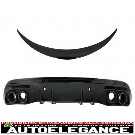 diffusore paraurti posteriore con terminali di scarico adatti per mercedes classe c w205 (2014-2020) e spoiler bagagliaio nero pianoforte