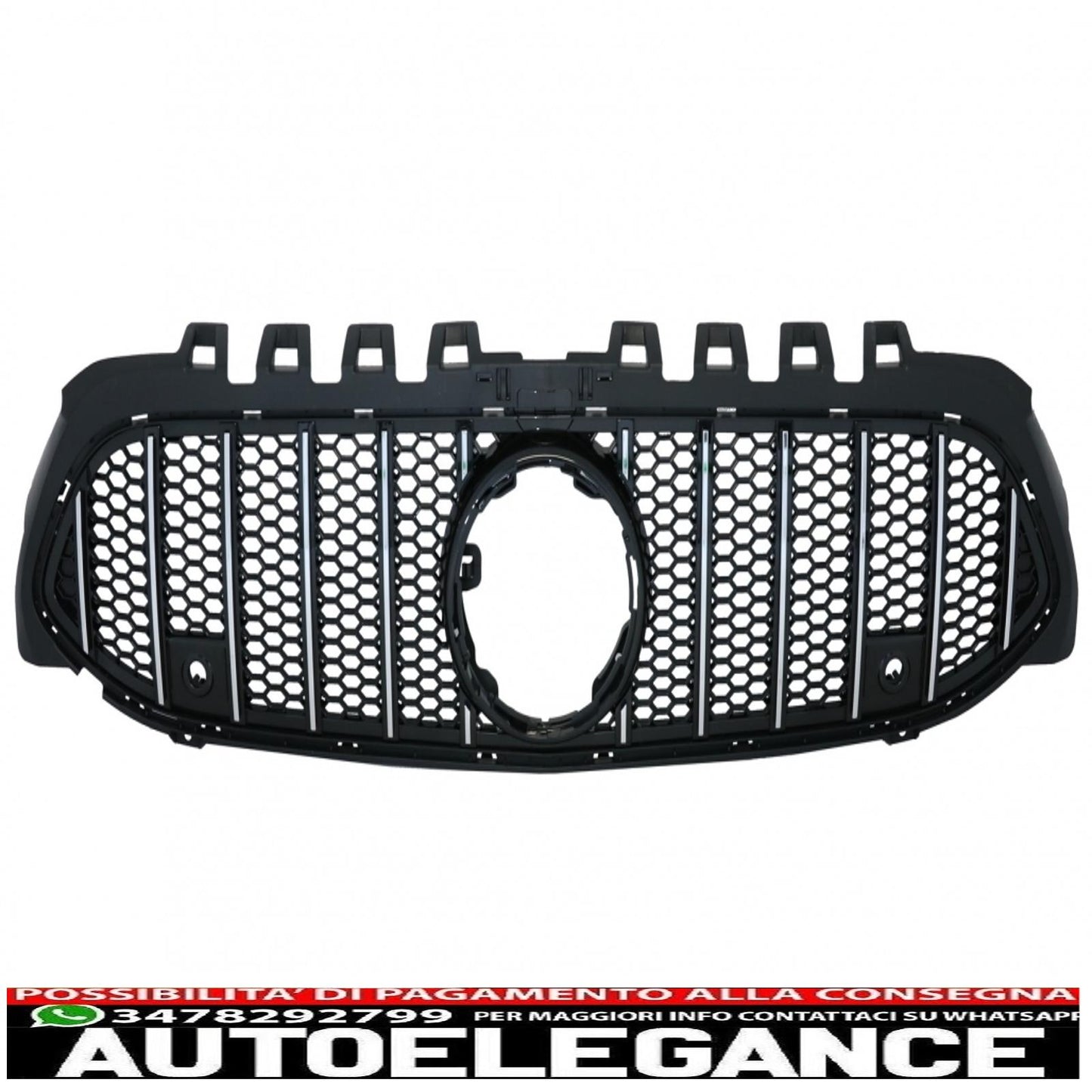central grille suitable for mercedes a-class w177 hatchback v177 sedan (04.2018-) mesh gt-r design panamericana black chrome