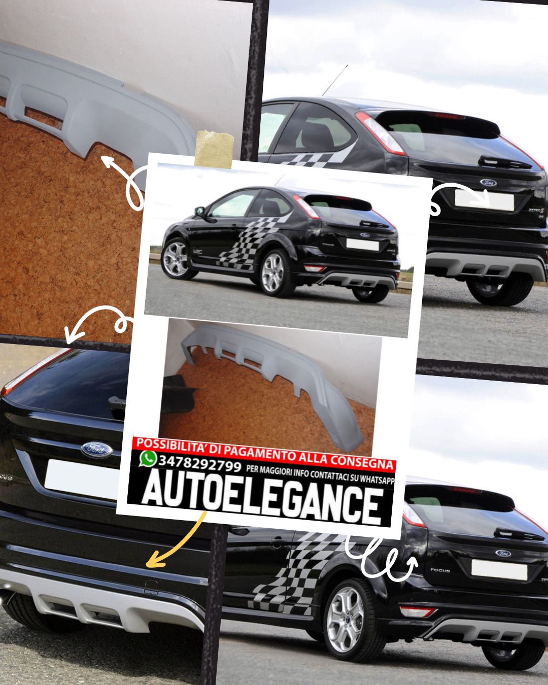 DIFFUSORE POSTERIORE ADATTO PER FORD FOCUS MK2 ZETEC S LOOK