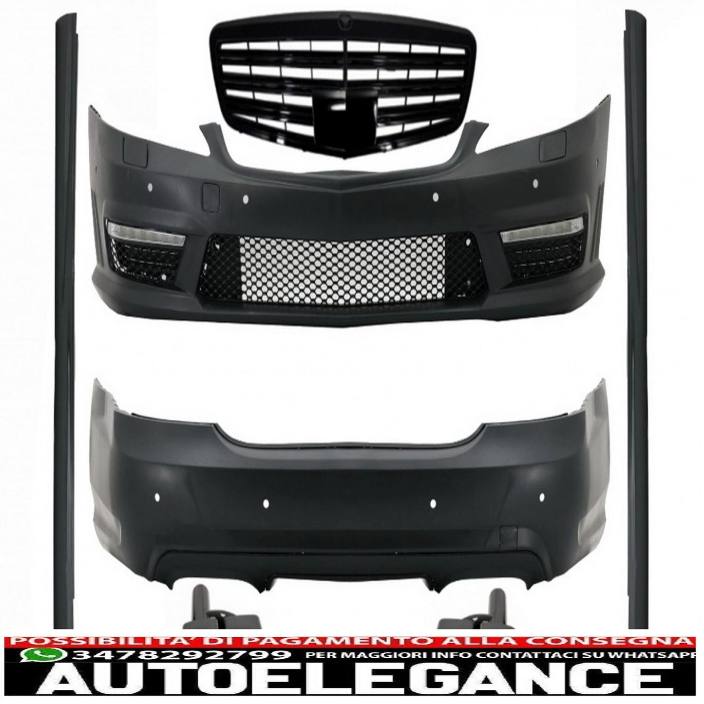 complete body kit suitable for mercedes s class w221 (2005-2011) lwb with front grille and exhaust tips piano black