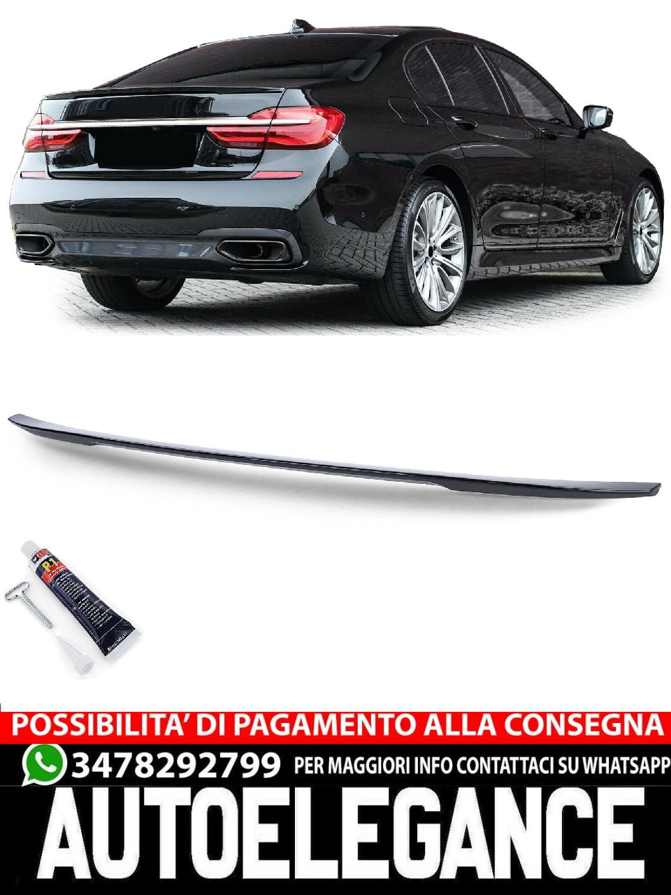 Spoiler Posteriore Sportivo Labbro Nero Lucido con ABE aftermarket compatibile con BMW Serie 7 G11 G12 14-17