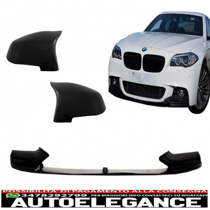 Front Bumper Spoiler Lip with Mirror Covers Fit for BMW 5 Series F10 F11 Sedan Touring (2015-2017) M-Performance Piano Black 