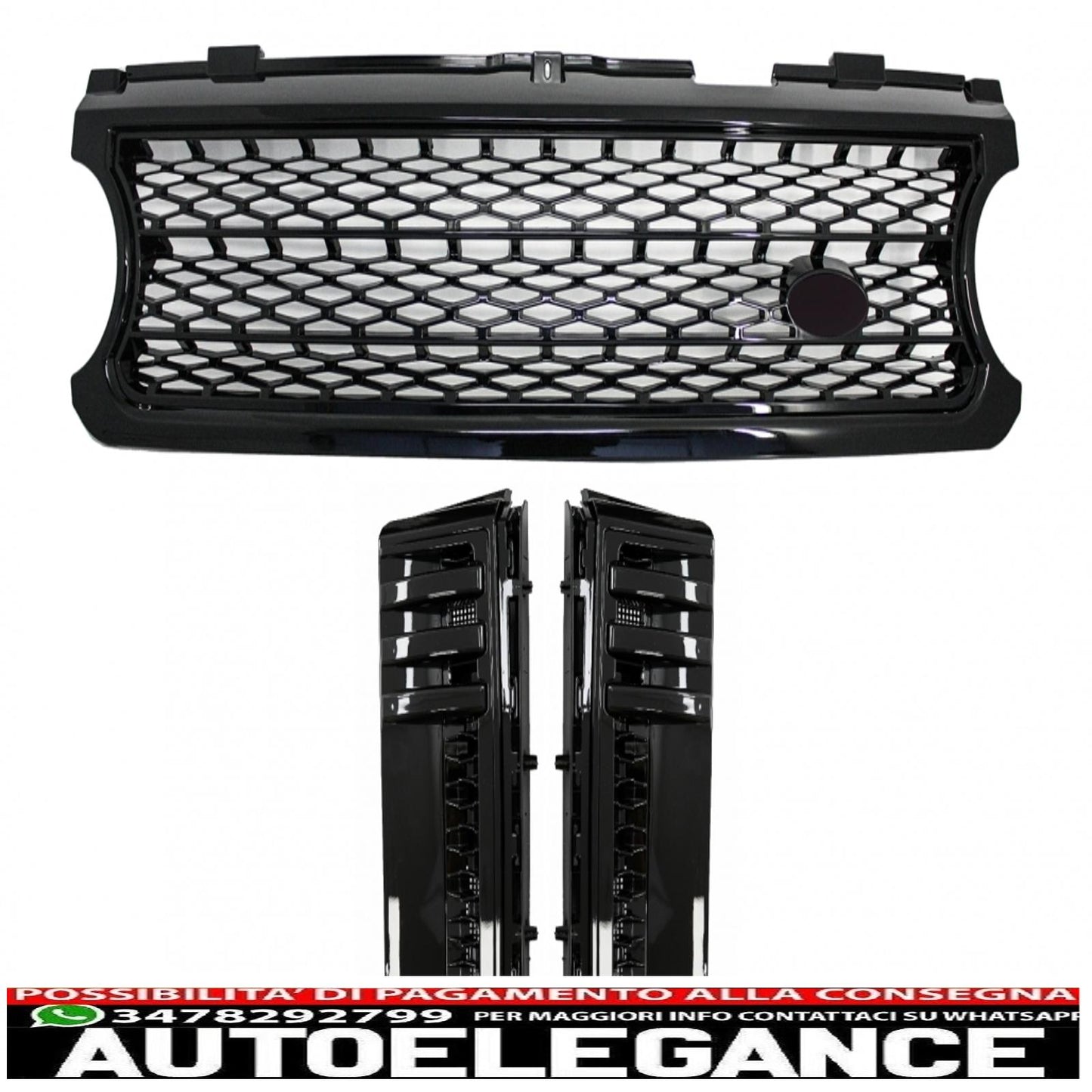 gruppo griglia centrale e prese d'aria laterali adatto per land rover vogue iii l322 (2006-2009) all black autobiography supercharged edition