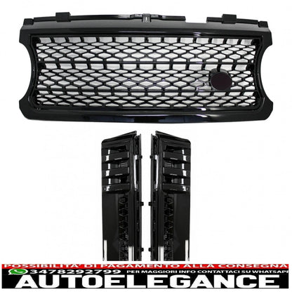 gruppo griglia centrale e prese d'aria laterali adatto per land rover vogue iii l322 (2006-2009) all black autobiography supercharged edition