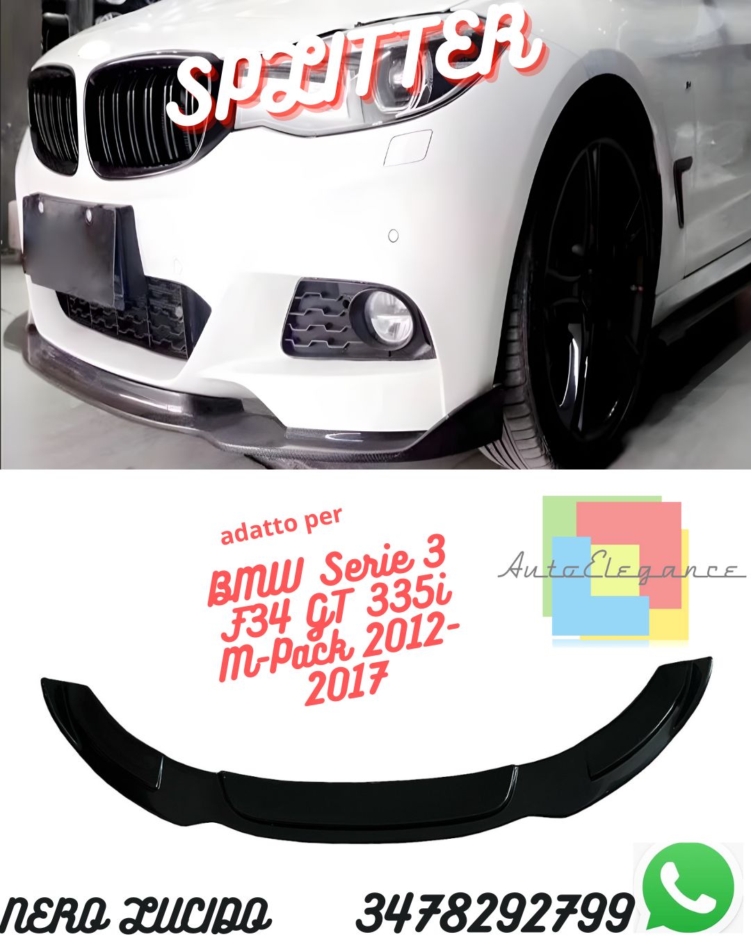 Front Splitter BMW Serie 3 F34 GT 335i M-Pack 2012-2017 With TÜV ABE 