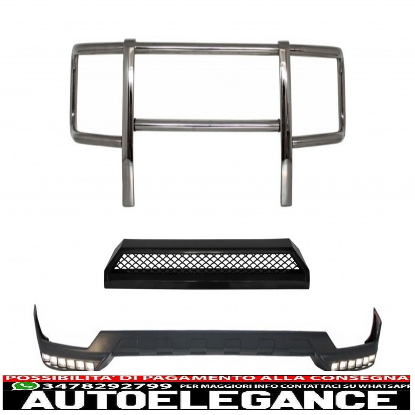 Bullbar anteriore con spoiler superiore ed estensione led drl adatto per mercedes classe g w463 (1989-2018) design g63 g65 AUTOELEGANCERICAMBI