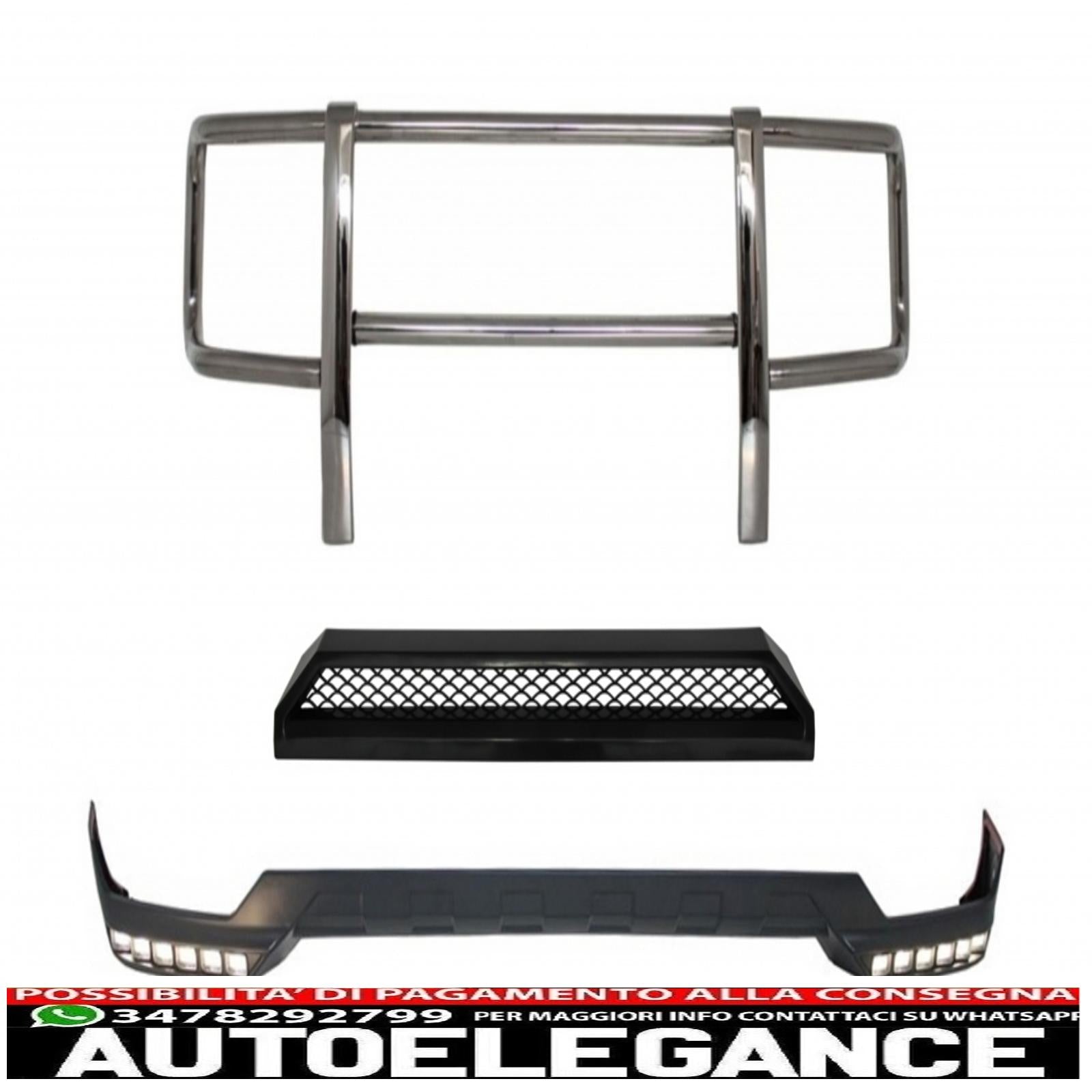 Bullbar anteriore con spoiler superiore ed estensione led drl adatto per mercedes classe g w463 (1989-2018) design g63 g65 AUTOELEGANCERICAMBI