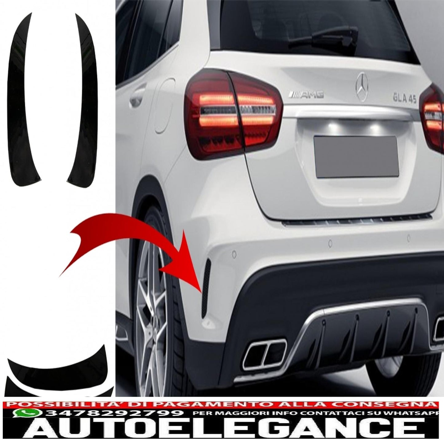Alette paraurti posteriori alette laterali flic adatte per mercedes gla x156 gla250 gla45 (2014-up) edizione nera AUTOELEGANCERICAMBI