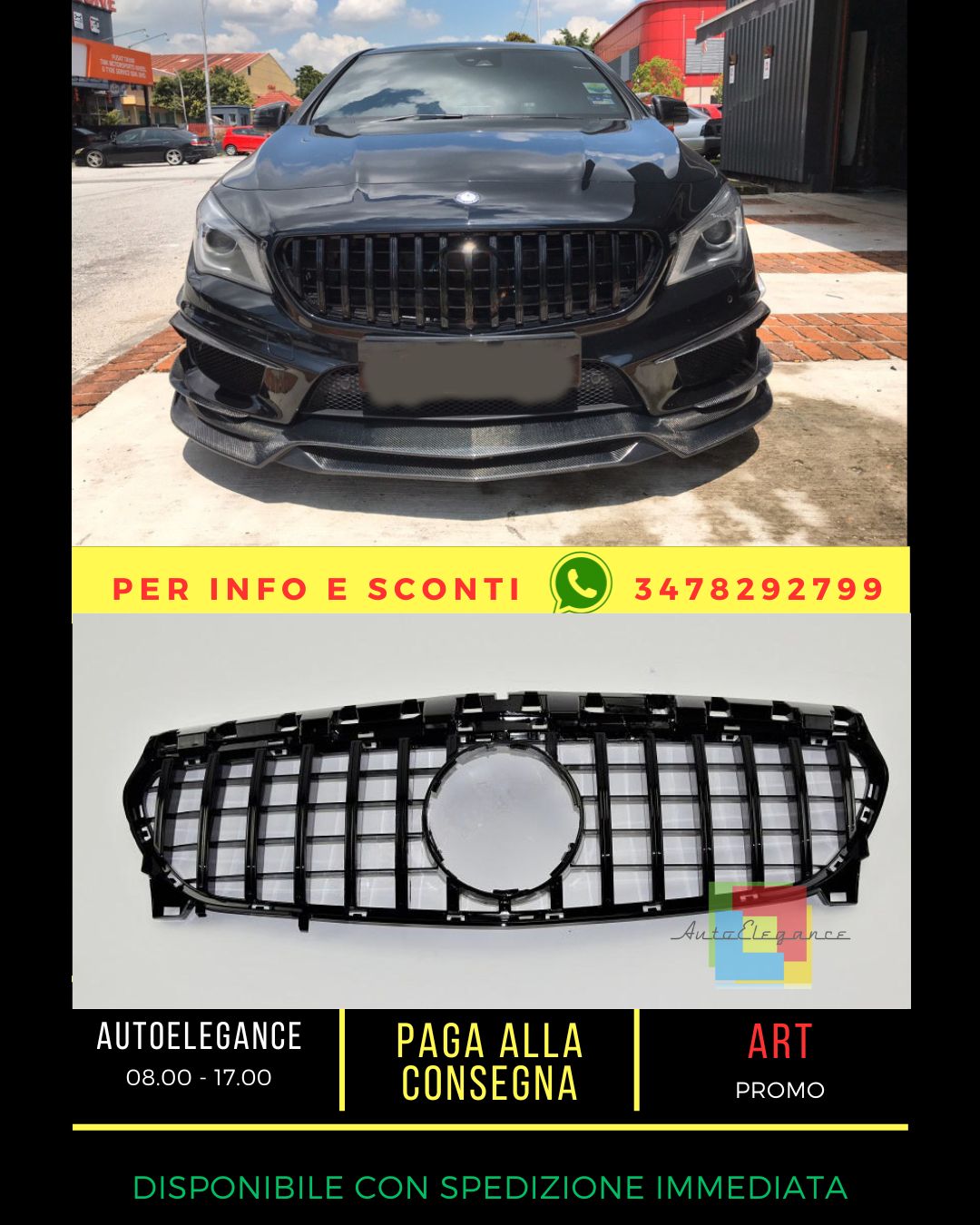 ✨GRIGLIA NERO LUCIDA ADATTA PER Mercedes CLA class W117 2013-2019 ✨