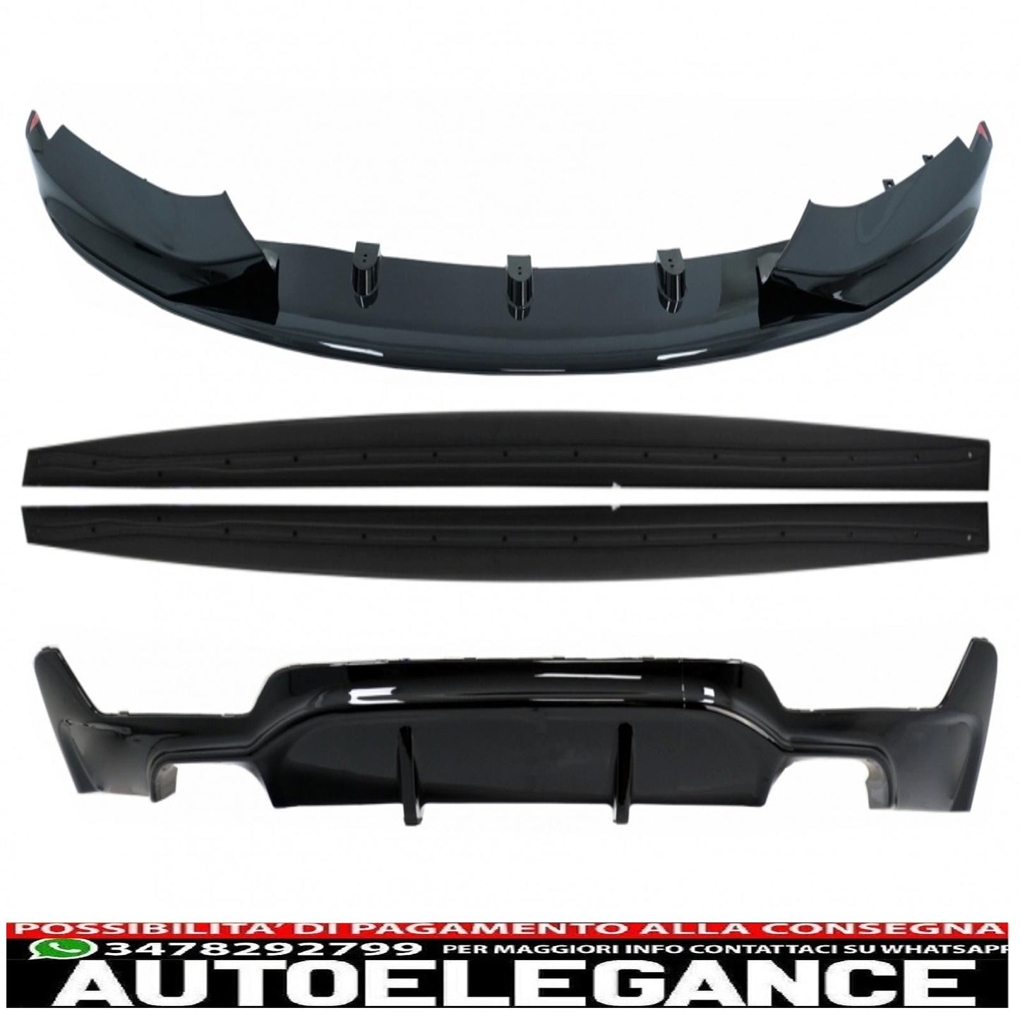 Labbro spoiler paraurti anteriore adatto per BMW Serie 4 F32 F33 F36 Coupe Cabrio Grand Coupe (2013-03.2019) con minigonne laterali estensioni labbra aggiuntive e diffusore paraurti posteriore doppia doppia uscita m-performance