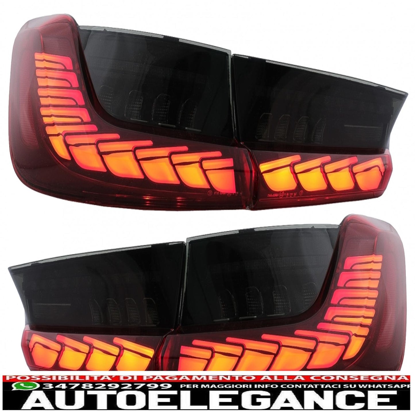 Full LED rear lights suitable for bmw 3 series g20 g28 m3 g80 sedan (2018-2022) smoke red with dynamic sequential turning light